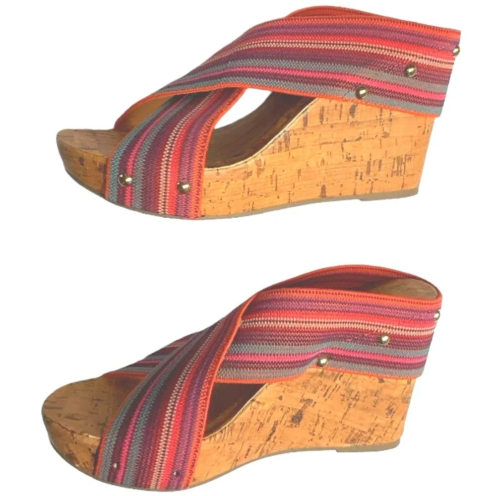 Montego Bay Club Sandals Sz 6.5‎ Platform Cork Wedge Heels Slip On Cross Strap